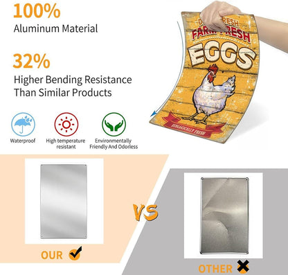 VOT Certified tin sign featuring fresh eggs illustration, vintage style wall decor for kitchen or farm-themed spaces