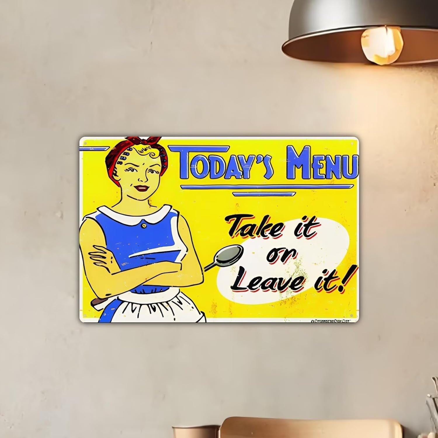 VOT Certified Today's Menu tin sign featuring vintage restaurant design, made of durable metal with bold black lettering on a white background