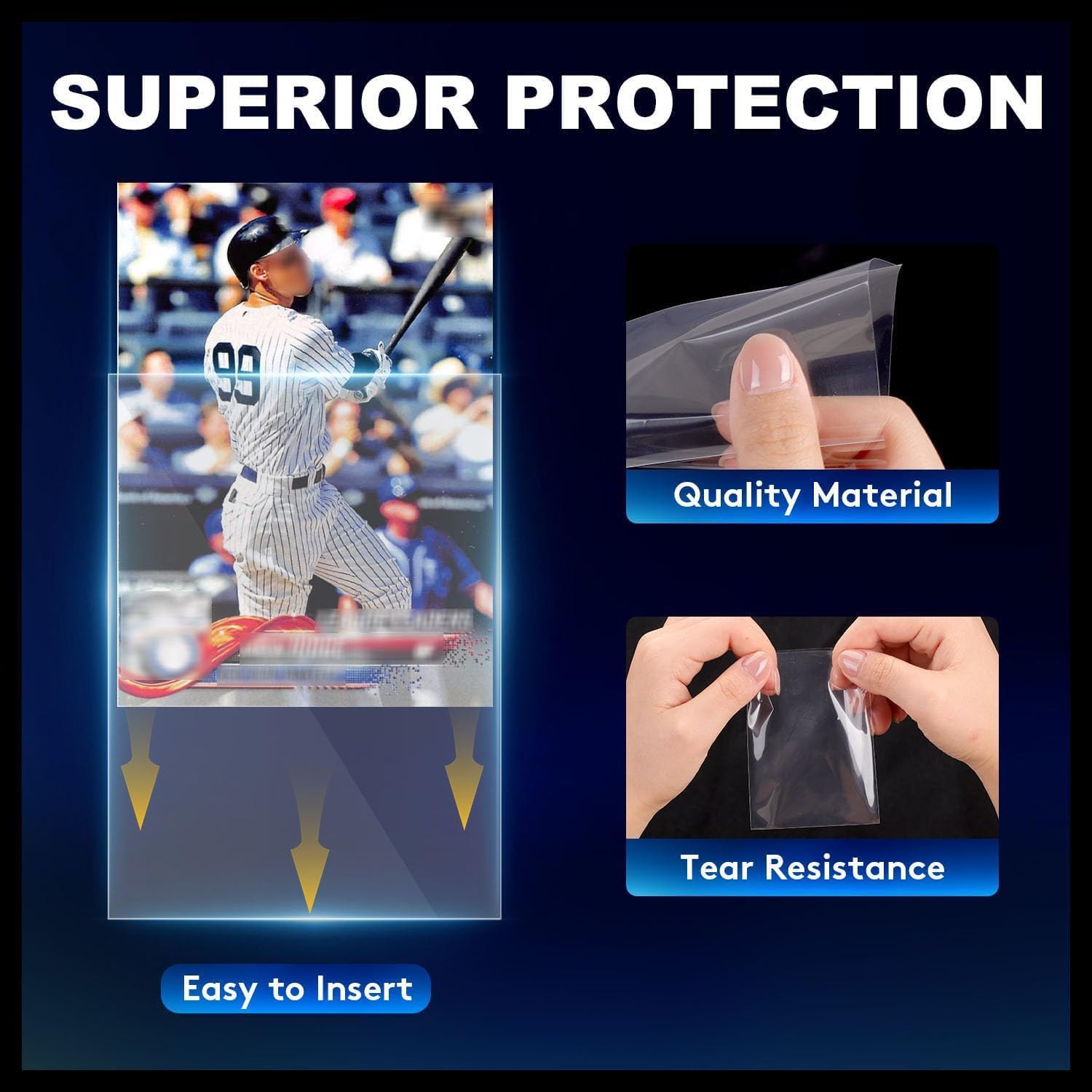 Set of 100 clear collectible card sleeves by VOT Certified, showing transparent protective covers for trading cards.