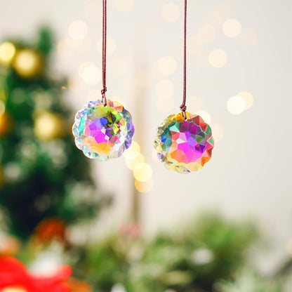 VOT Certified crystal suncatcher with Datura-shaped prisms, colorful glass design for hanging decorative sunlight display.