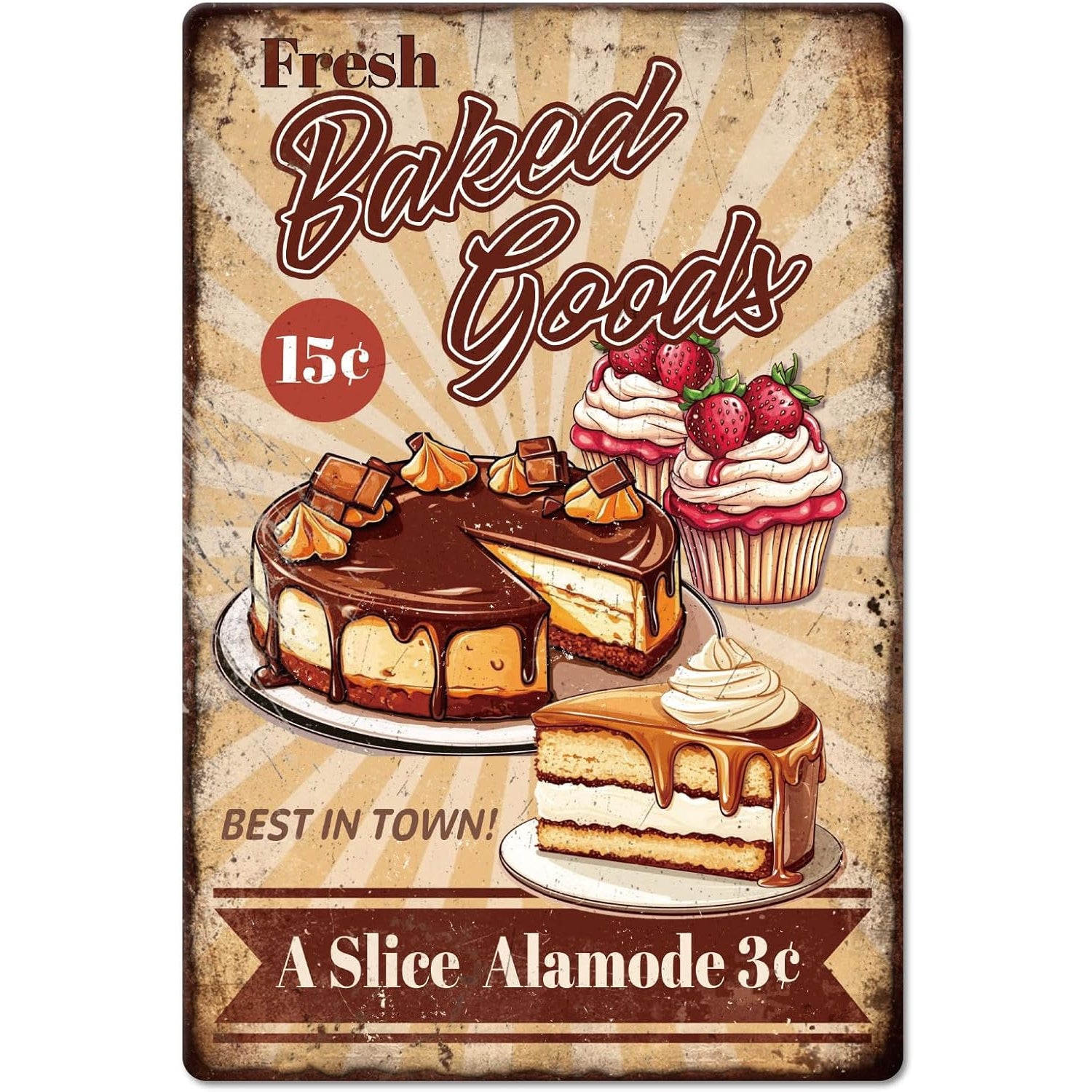 VOT Certified Fresh Cake Baking Tin Sign made of tin with baking-themed design, ideal for bakery or kitchen decor.