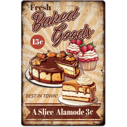 VOT Certified Fresh Cake Baking Tin Sign made of tin with baking-themed design, ideal for bakery or kitchen decor.