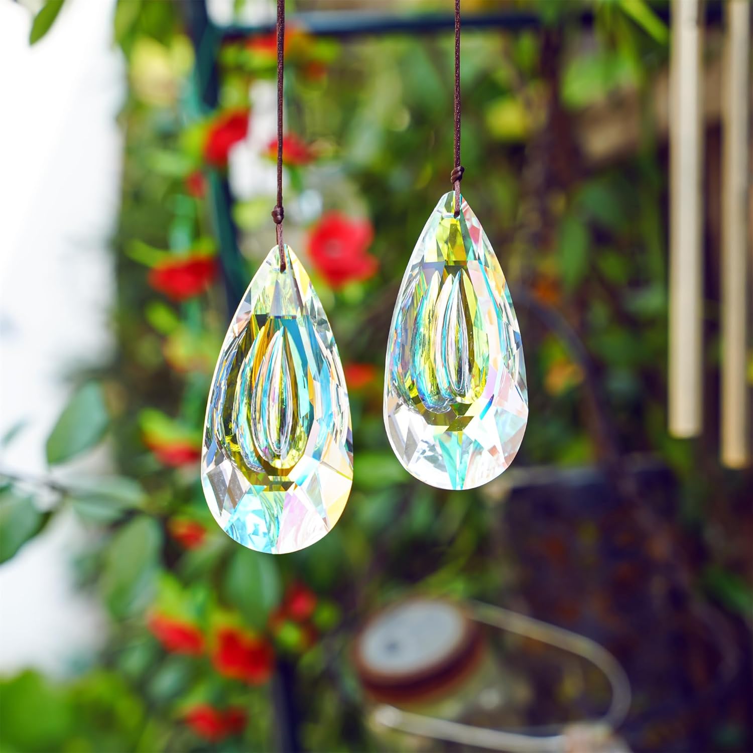VOT Certified crystal prism sun catcher, 3.5 inches, hanging decorative piece with colorful reflective glass facets.