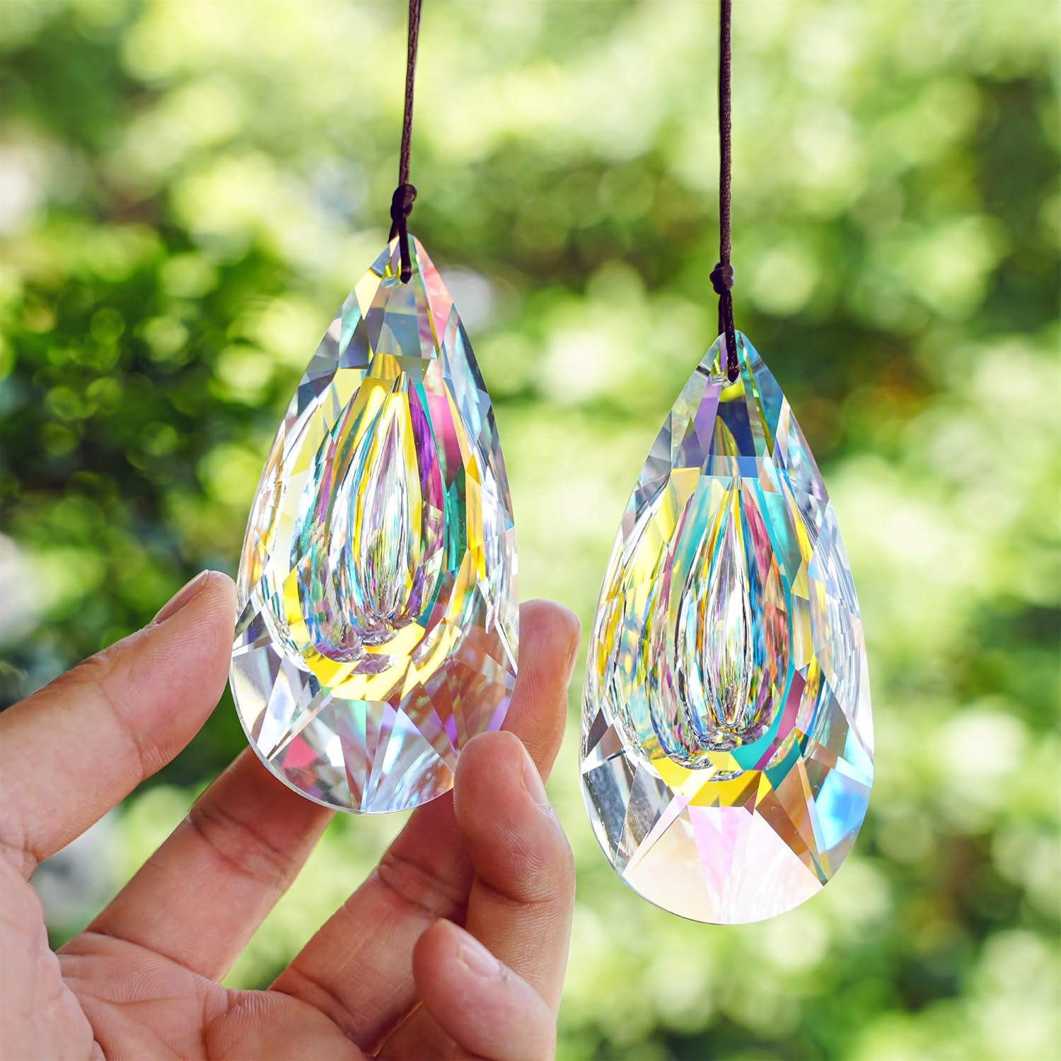 VOT Certified crystal prism sun catcher, 3.5-inch diameter, featuring colorful glass facets that reflect light and create rainbows.