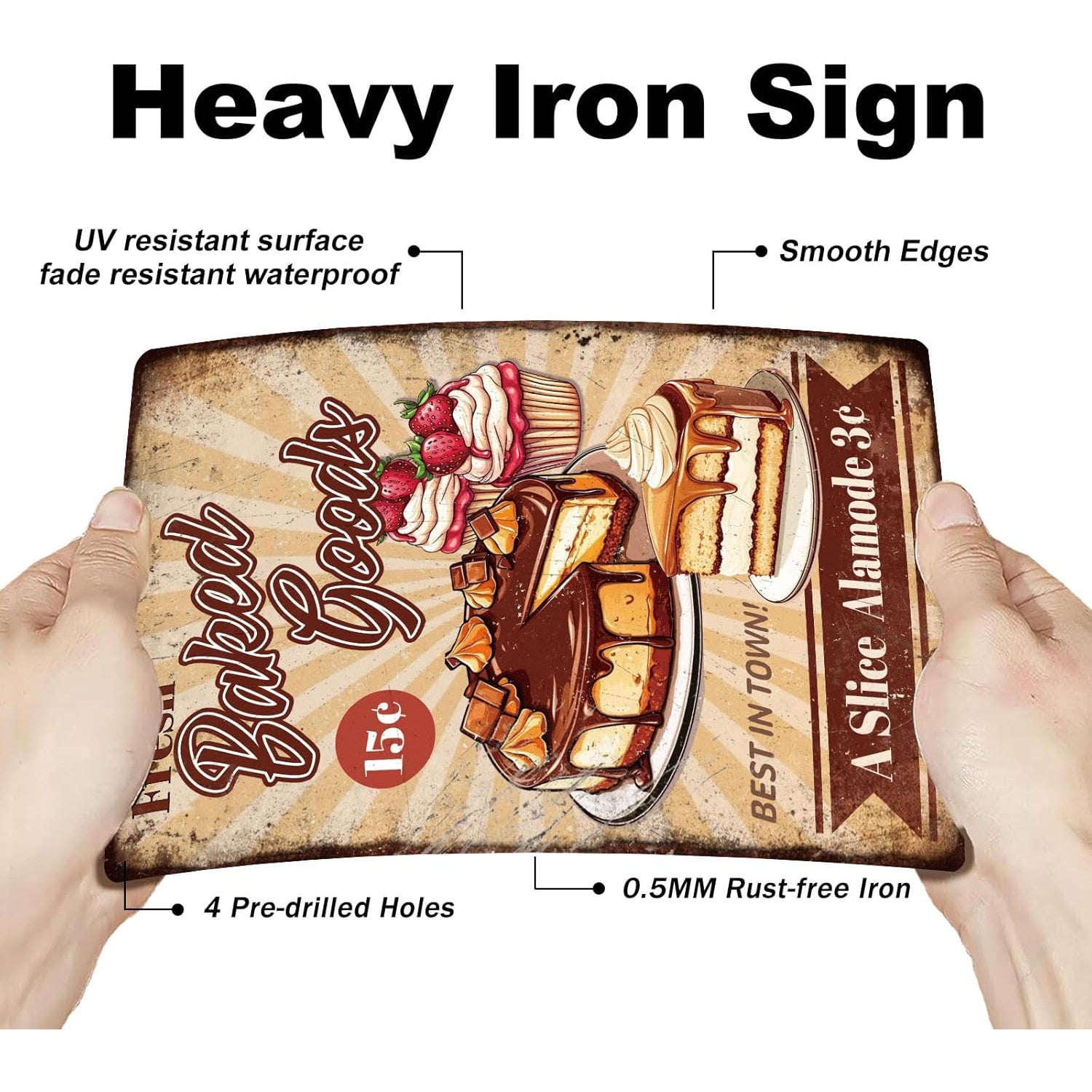 VOT Certified fresh cake baking tin sign made of metal, featuring a vintage-style design with baking and cake motifs.