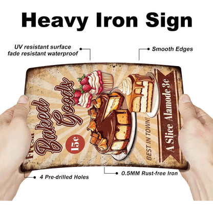 VOT Certified fresh cake baking tin sign made of metal, featuring a vintage-style design with baking and cake motifs.