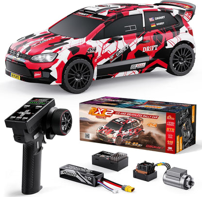 Dikavey Rally Hetchback RC car in 1:12 scale, detailed black and red remote-controlled vehicle on a white background