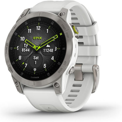 Garmin Epix smartwatch with white band on a white background. Beirut , Lebanon