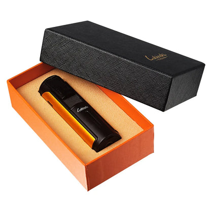 Lubinski Torch Lighter with 5 jets, sleek metal design, and adjustable flame for outdoor or indoor use.