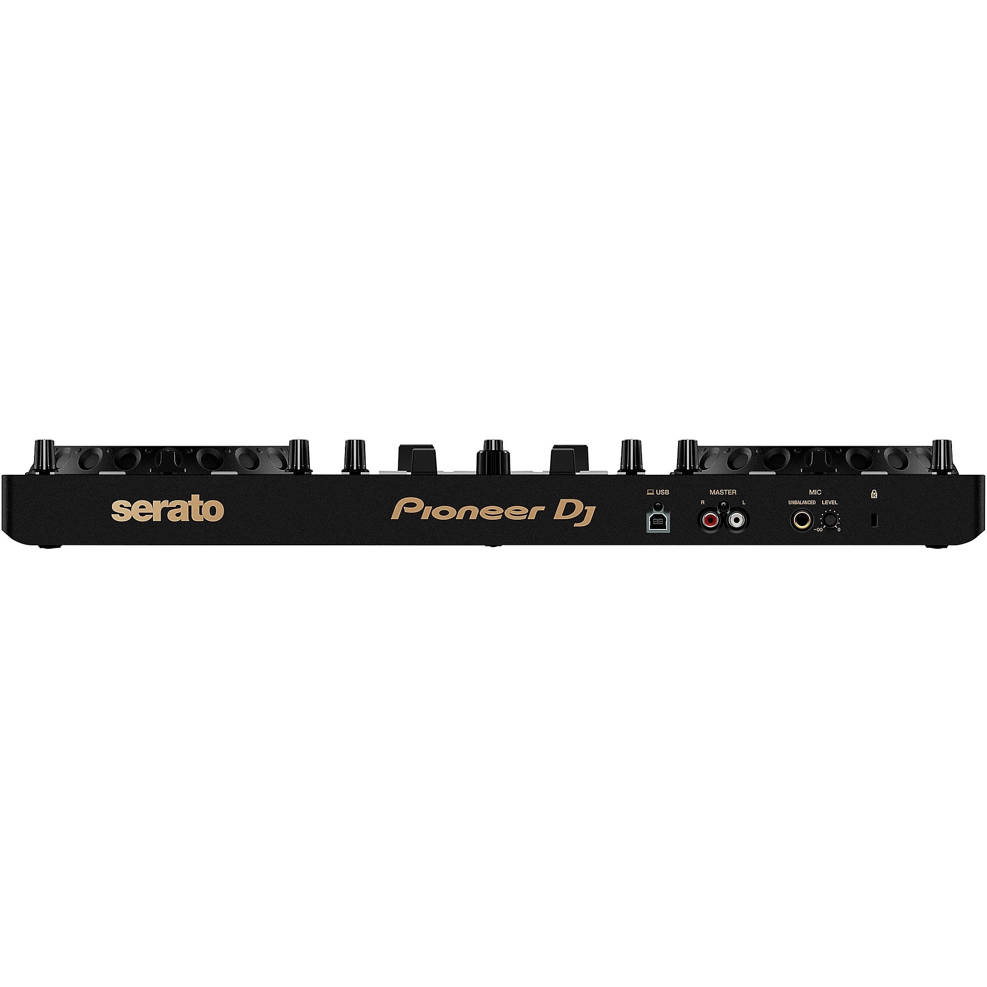 Pioneer DJ DDJ-REV1-N Serato performance DJ controller in limited-edition gold with jog wheels and control knobs.