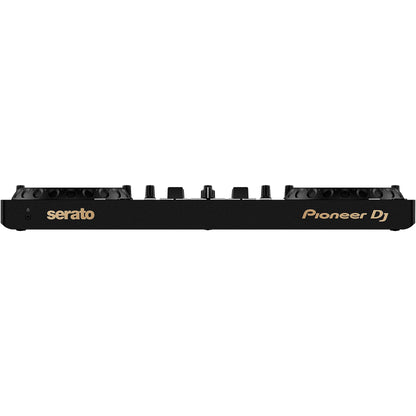 Pioneer DJ DDJ-REV1-N Serato performance DJ controller in sleek gold finish with jog wheels, controls, and performance pads.