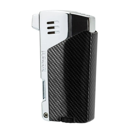 Lubinski windproof butane lighter with a single torch flame, sleek portable design, ideal for outdoor or indoor use.