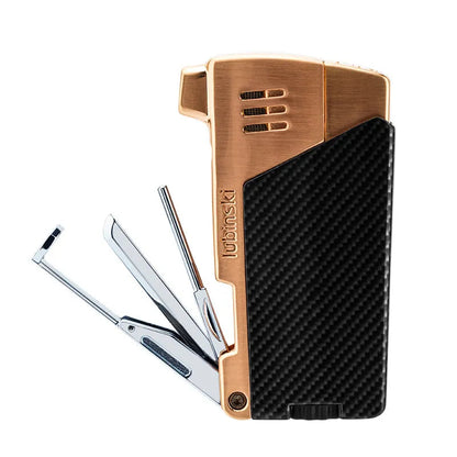 Lubinski windproof butane lighter with a single torch flame, compact and durable for outdoor and indoor use