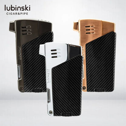 Lubinski windproof butane lighter with single flame torch, compact design, ideal for outdoor use and precision lighting.