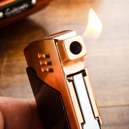 Lubinski windproof butane lighter with a single flame torch, designed for reliable ignition in windy conditions.