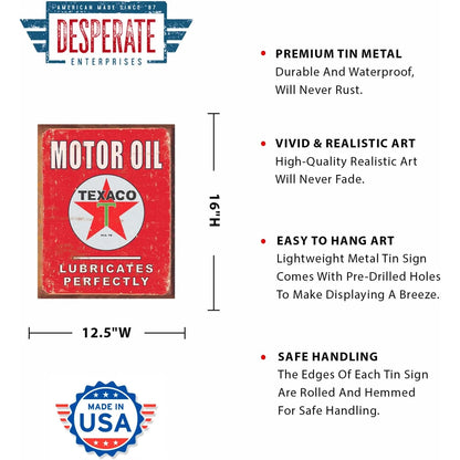 Texaco Motor Oil - Lubricates Perfectly Tin Sign