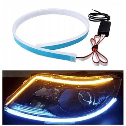 Car LED daytime running light strip with power connector on a white background