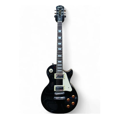 Black electric guitar on a white background