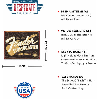 Fender Stratocaster Guitars 60th Tin Sign