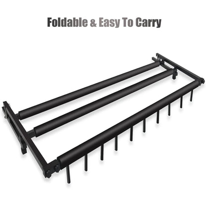 Black foldable garden tool rack on a white background with text 'Foldable & Easy To Carry'.