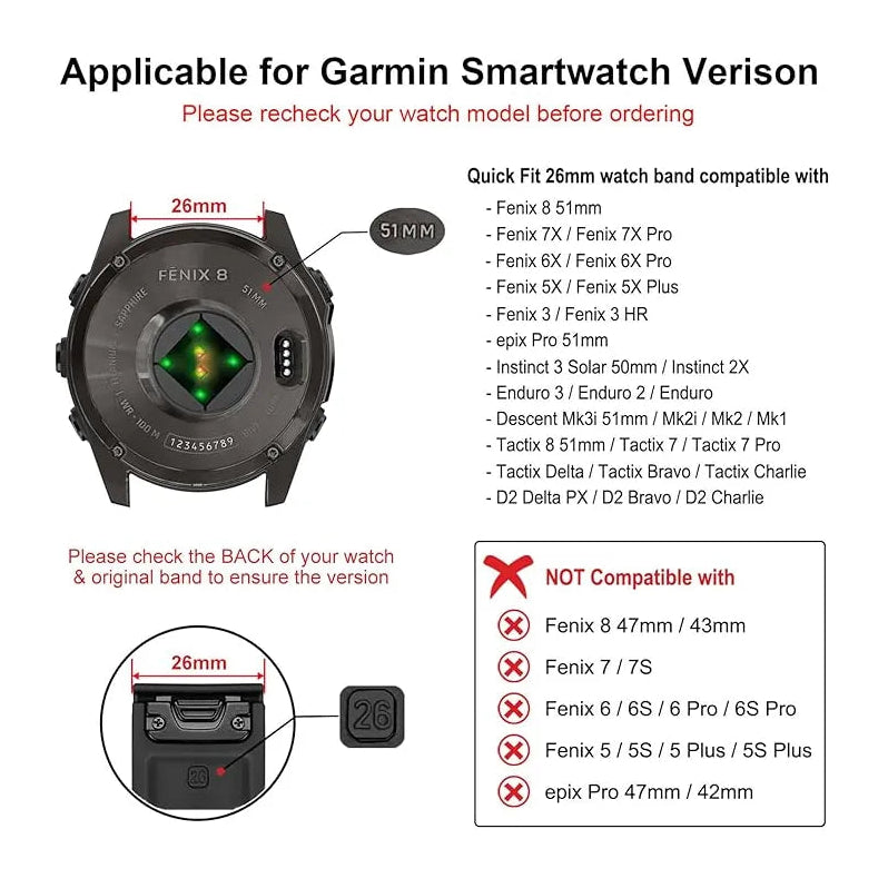 Titanium Band - Quick Fit Strap for Garmin - 26mm