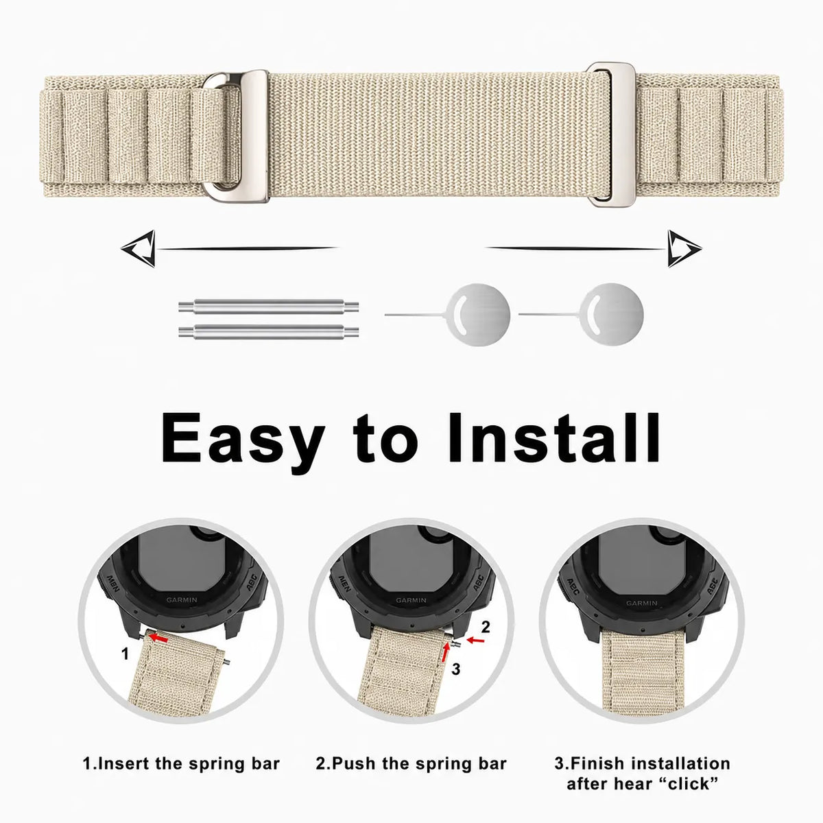 Nylon Hook & Loop Watch Band for Garmin - 22mm