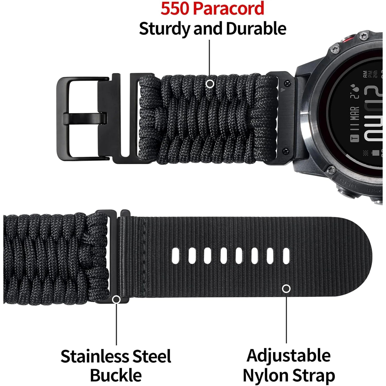 Braided 550 Paracord Strap - Garmin QuickFit 26mm