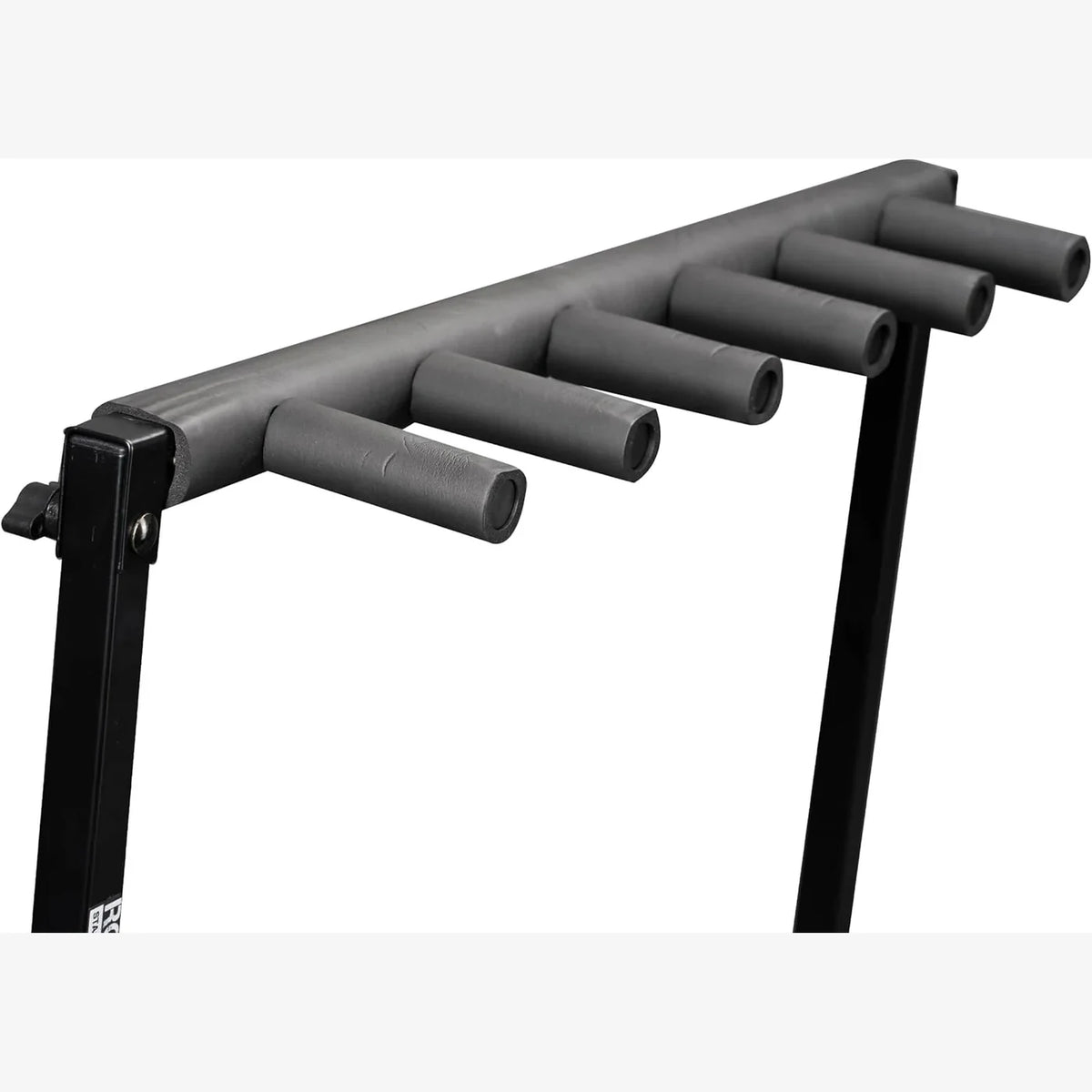Black pull-up bar with gray grips on a white background