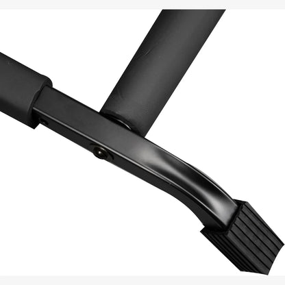 Close-up of a black metal bracket on a white background
