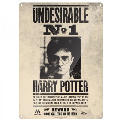 Vintage-style poster of Harry Potter with 'Undesirable No. 1' text and Ministry of Magic branding.