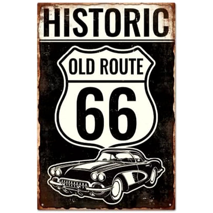 Vintage VOT Certified Route 66 tin sign featuring historic highway imagery and retro design for classic Americana decor.