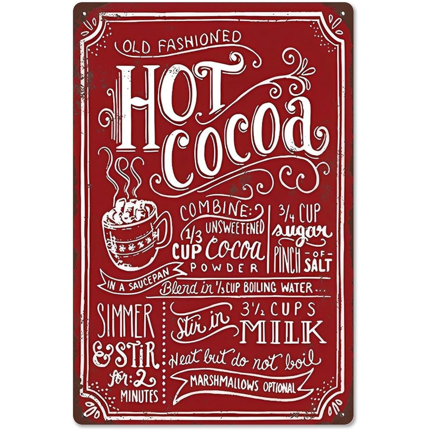 Hot Cocoa Recipe Tin Sign