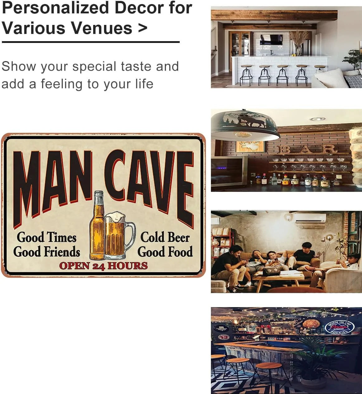 VOT Certified Man Cave tin sign featuring a metal decor design for home bar and venue decoration.