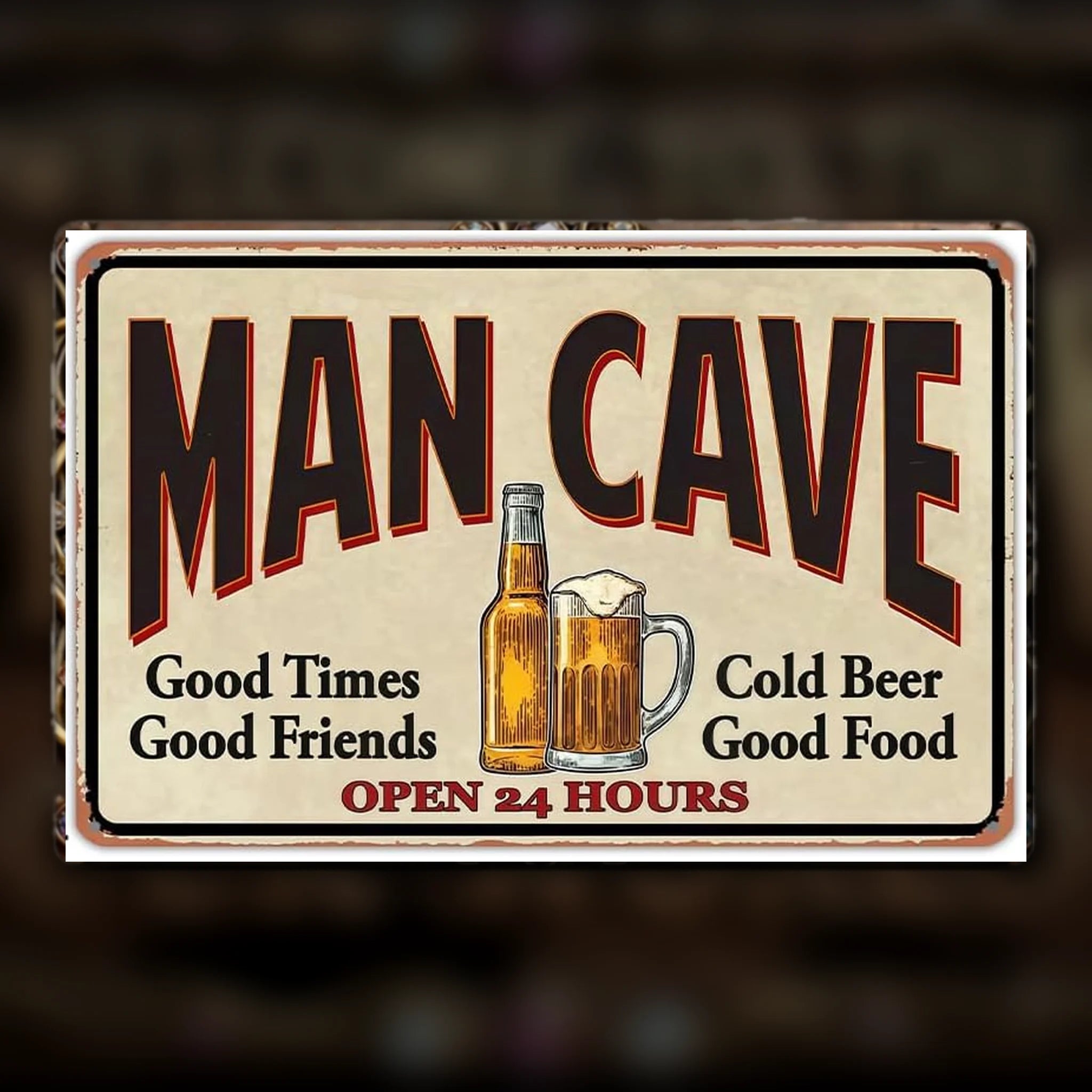 VOT Certified Man Cave tin sign featuring a metal wall decor design for home bar or man cave decoration.