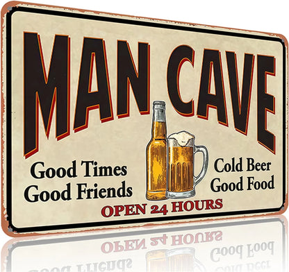 Vintage VOT Certified Man Cave tin sign featuring a metal bar plaque design, perfect for adding a rugged decor touch.