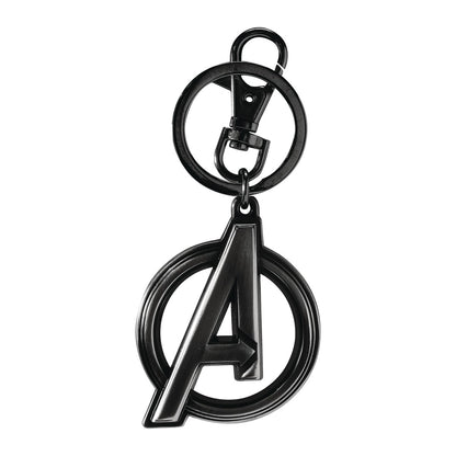 Black keychain with Avengers logo on a white background