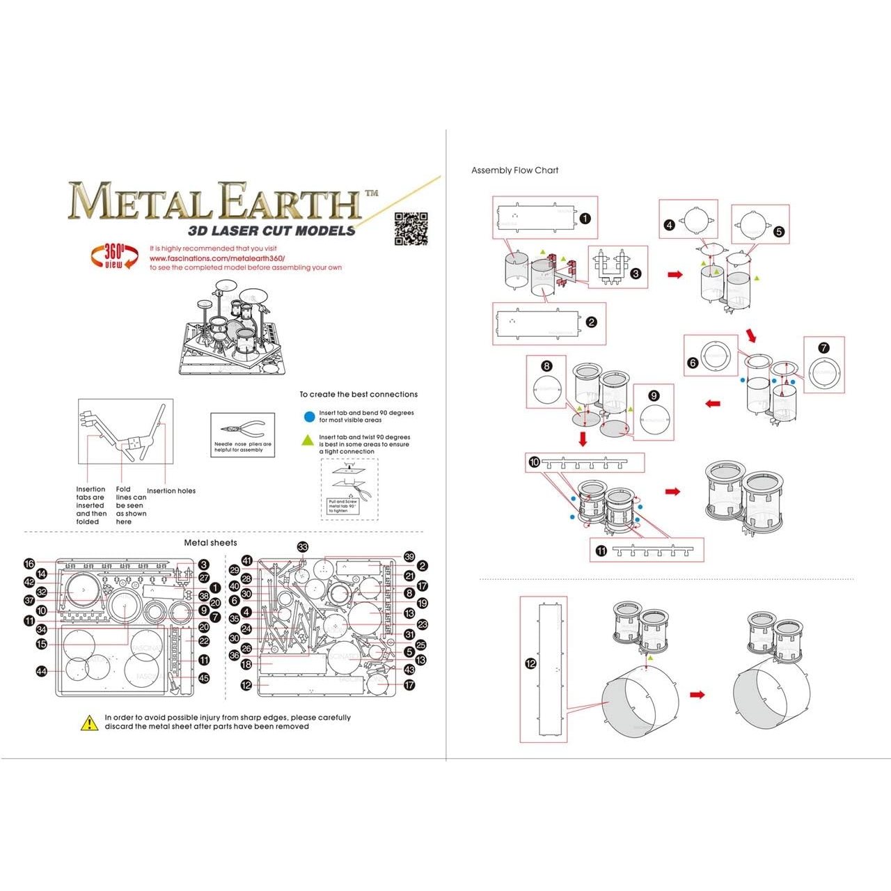 Drum Set 3D Metal Model Kit