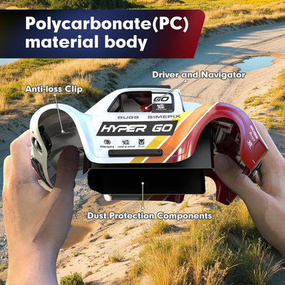 Remote control car with labeled parts held by hands against a desert background Beirut , Lebanon