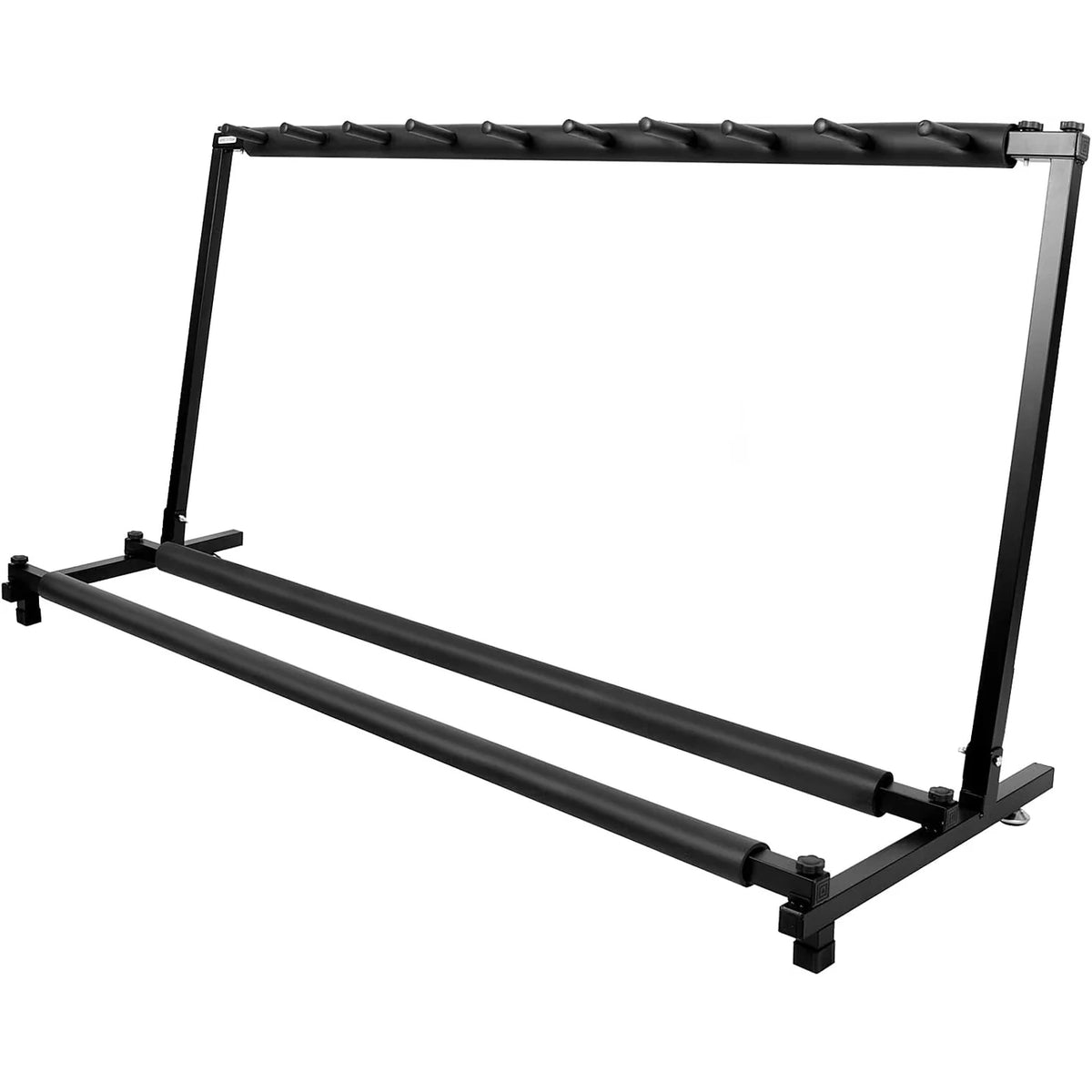 Black metal guitar stand on a white background