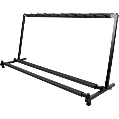 Black metal guitar stand on a white background