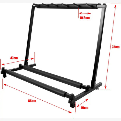 Black metal stand with red dimension arrows and labels showing measurements of 73cm, 86cm, 47cm, 10.5cm, and 19cm on a white background.