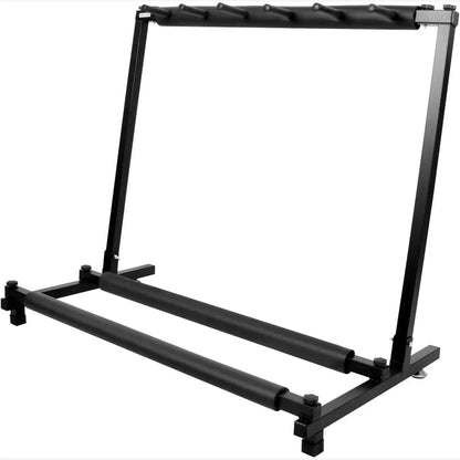 Black metal guitar stand on a white background