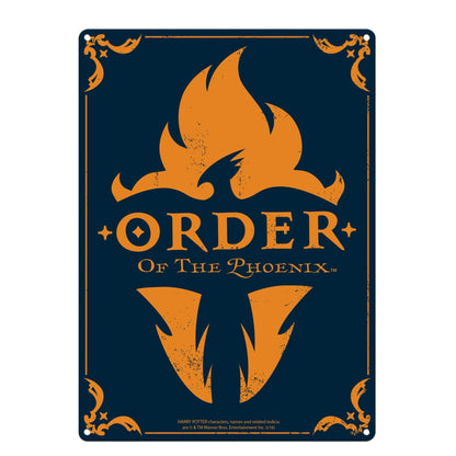 Logo of 'Order of the Phoenix' with orange phoenix design on a blue background