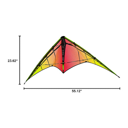 Prism Jazz 2.0 dual-line sports kite flying in the sky with vibrant colors and dynamic design, suitable for stunt flying and sports.