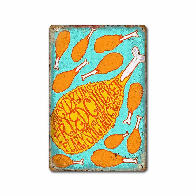 VOT Certified fried chicken drumstick tin sign with vintage style design, perfect for kitchen or restaurant decor.