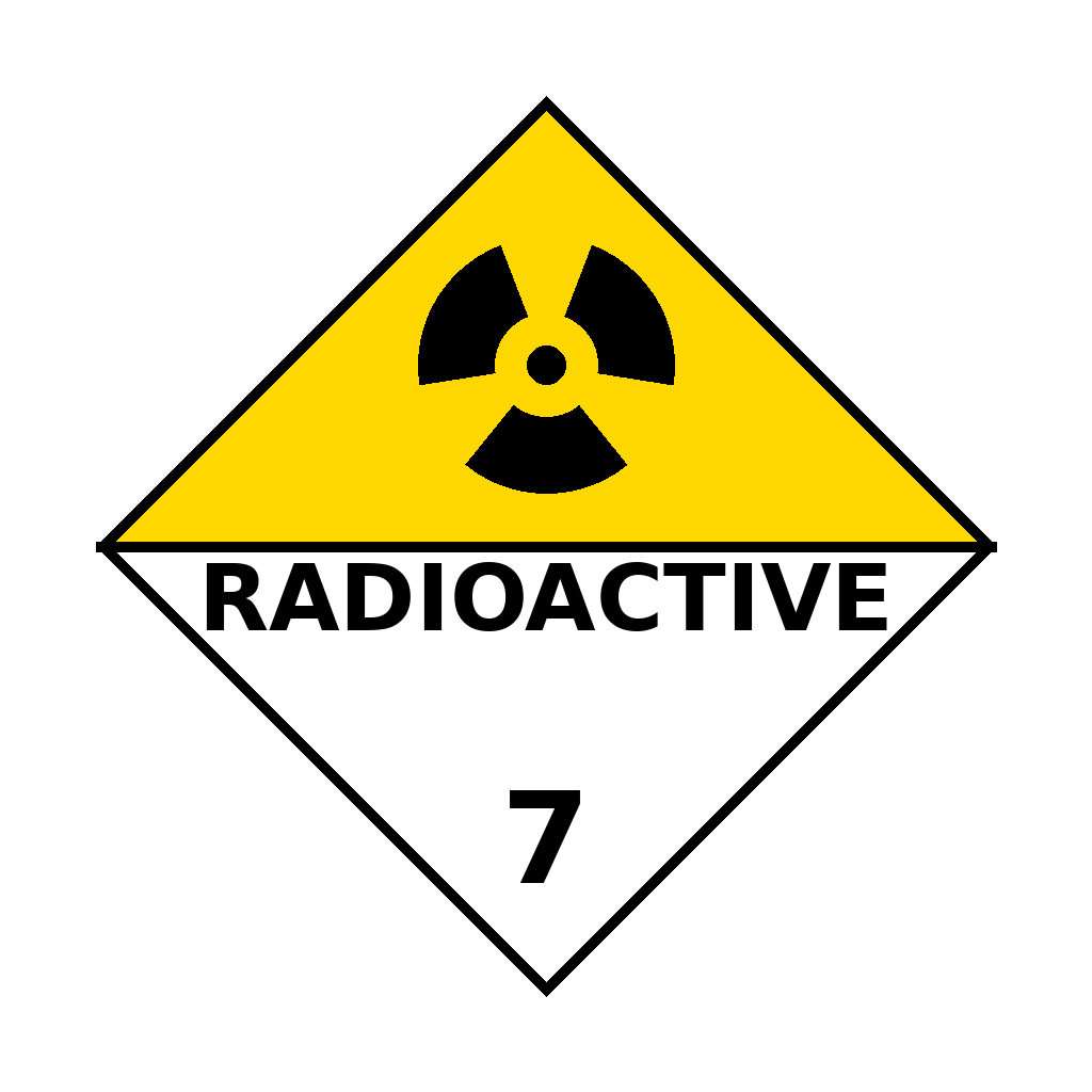 VOT Certified radioactive tin sign featuring a vintage radioactive symbol on a transparent background.