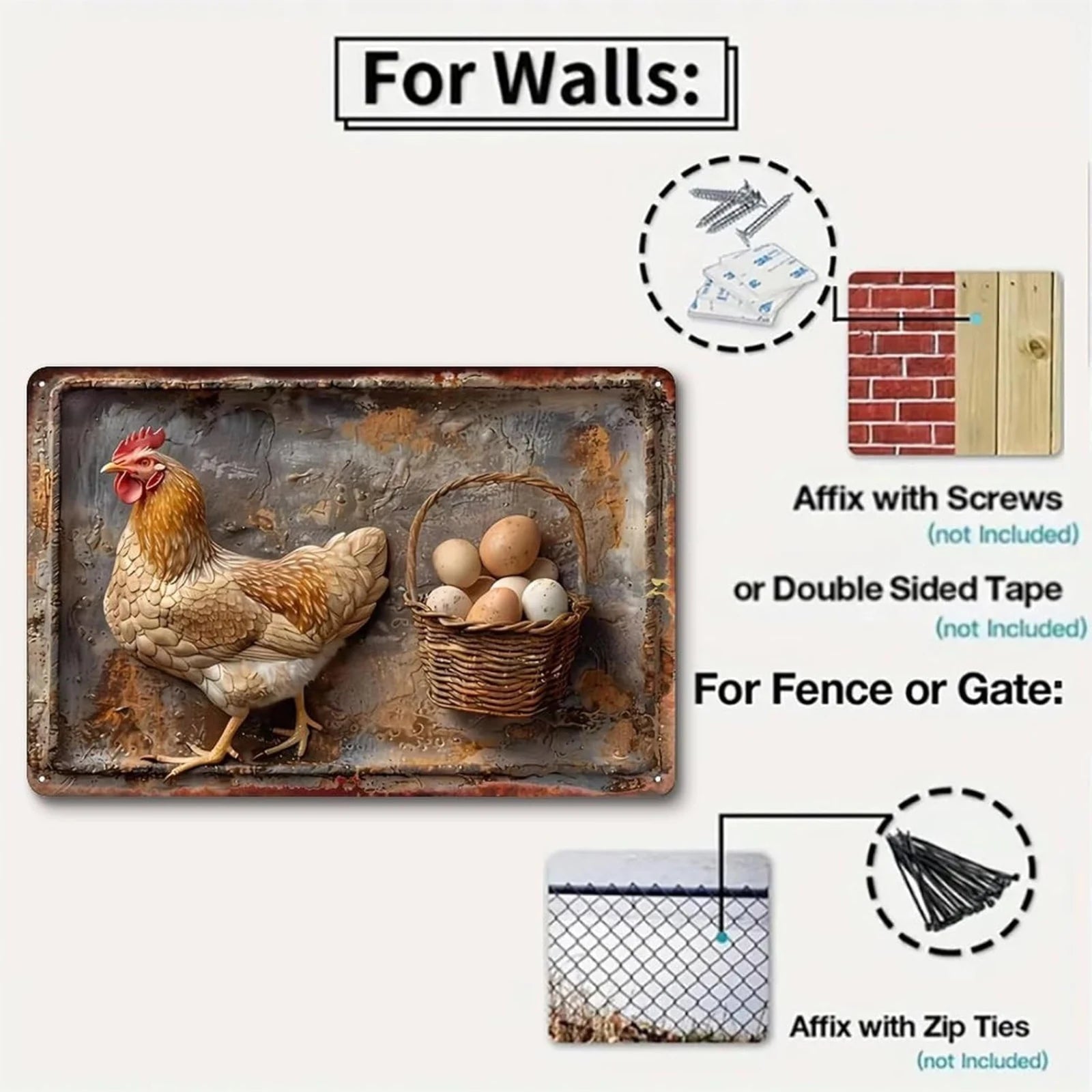 VOT Certified Fried Chicken Drumstick tin sign with rustic metal design, suitable for wall or fence mounting.