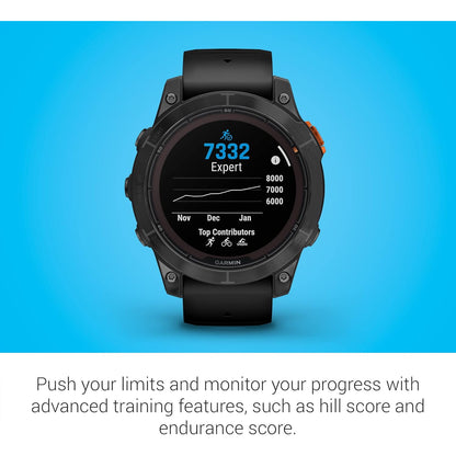 Garmin Fenix 7 Pro Solar GPS smartwatch with a sleek black band and round display, showcasing its advanced outdoor features.