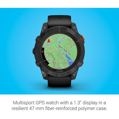 Garmin Fenix 7 Pro Solar GPS smartwatch with a large display and rugged design, featuring solar charging capabilities.