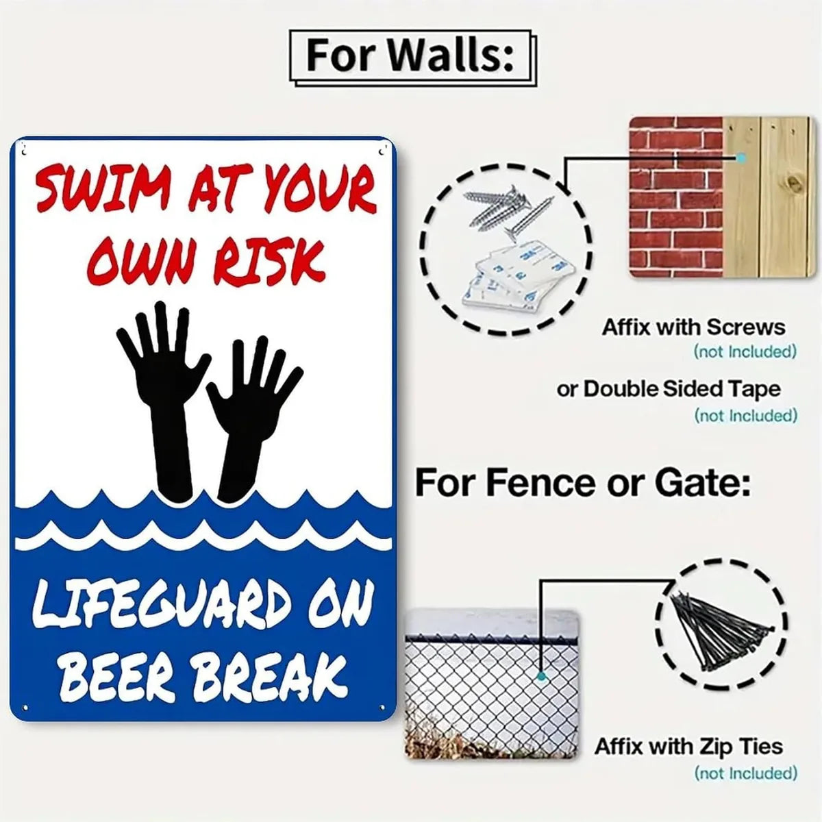 Swim At Your Own Risk Tin Sign
